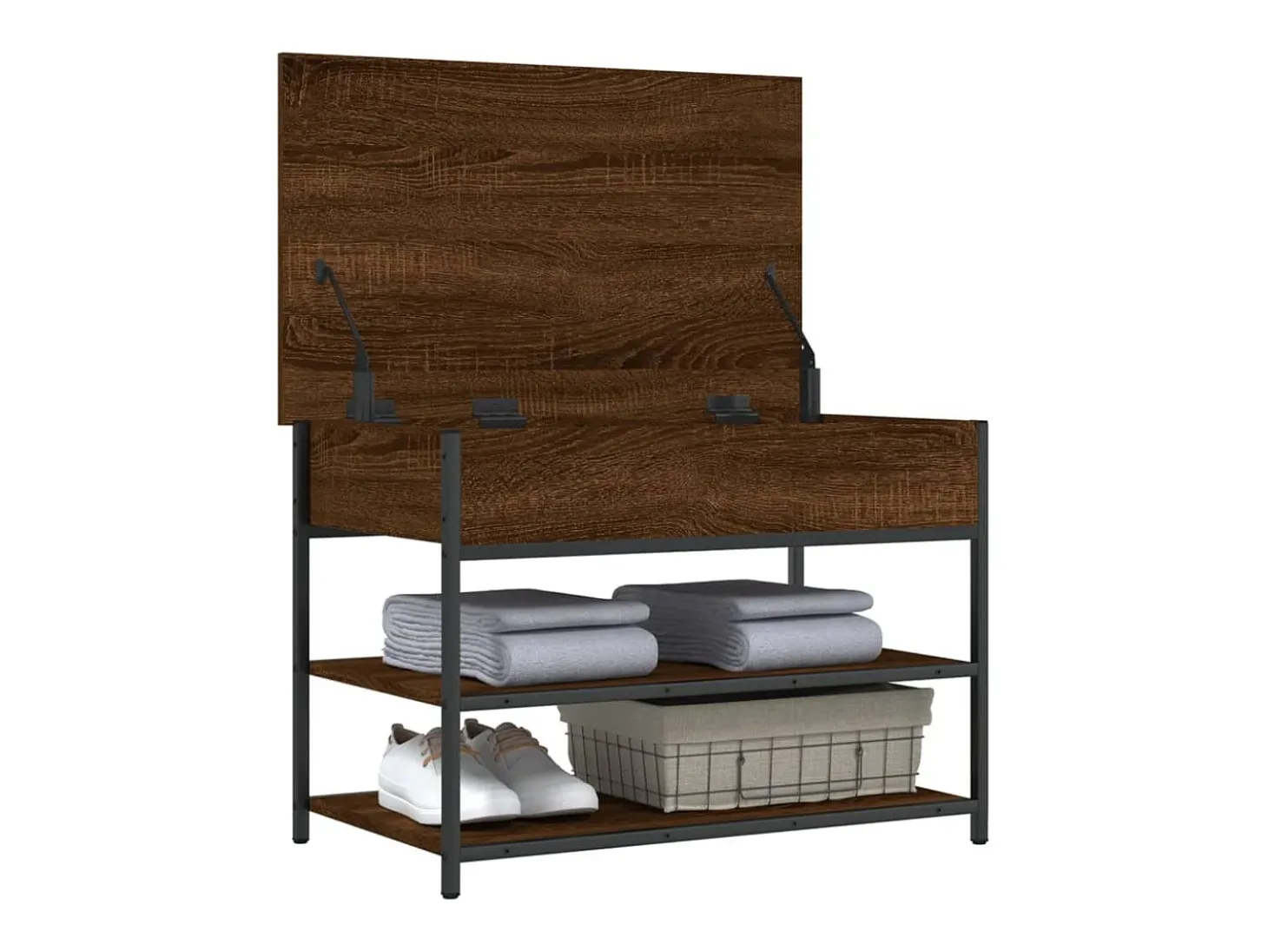 Banco zapatero madera de ingeniería roble ahumado 70x42,5x50 cm ES131685