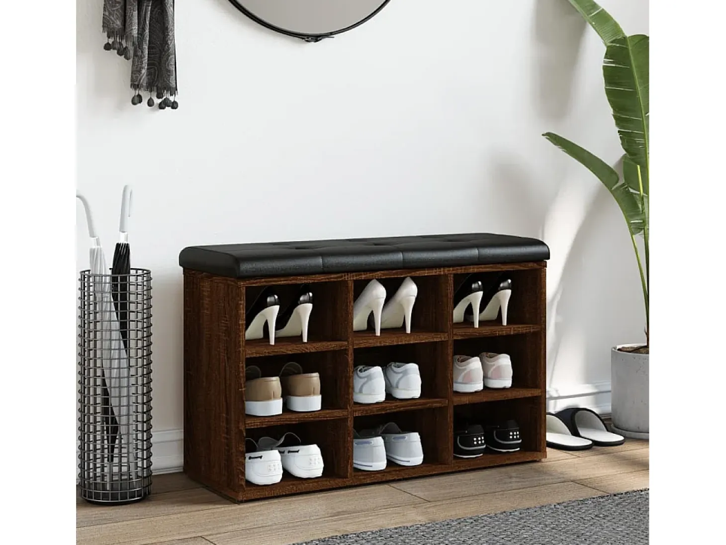 Banco zapatero madera de ingeniería marrón roble 82x32x50 cm ES981073