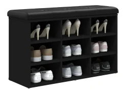 Banco zapatero madera de ingeniería negro 82x32x50 cm ES429136