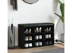 Banco zapatero madera de ingeniería negro 82x32x50 cm ES429136