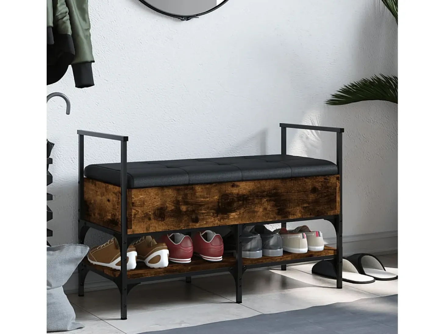 Banco zapatero madera ingeniería roble ahumado 85,5x42x57,5 cm ES487009