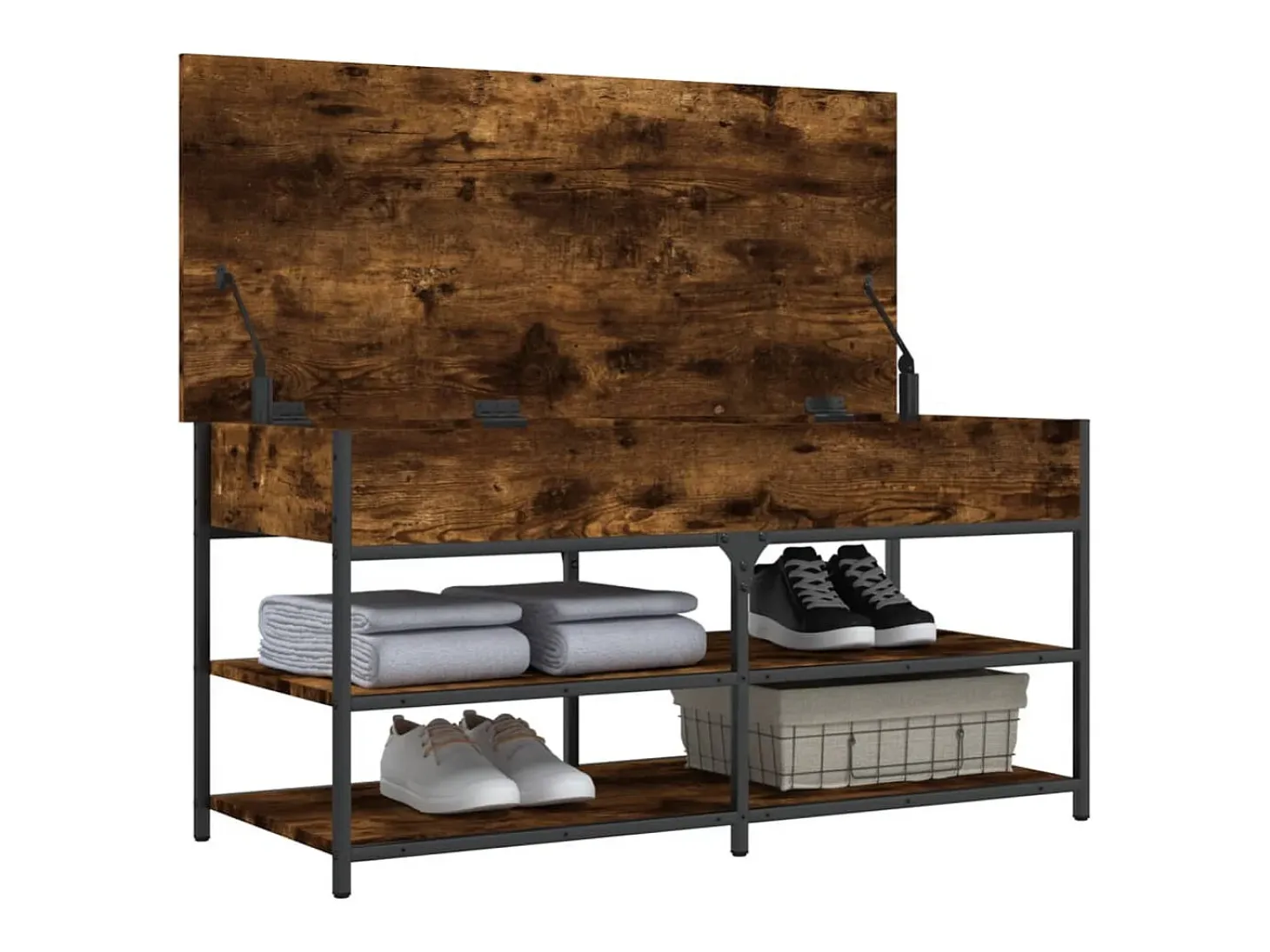 Banco zapatero madera ingeniería roble ahumado 100x42,5x50 cm ES863035
