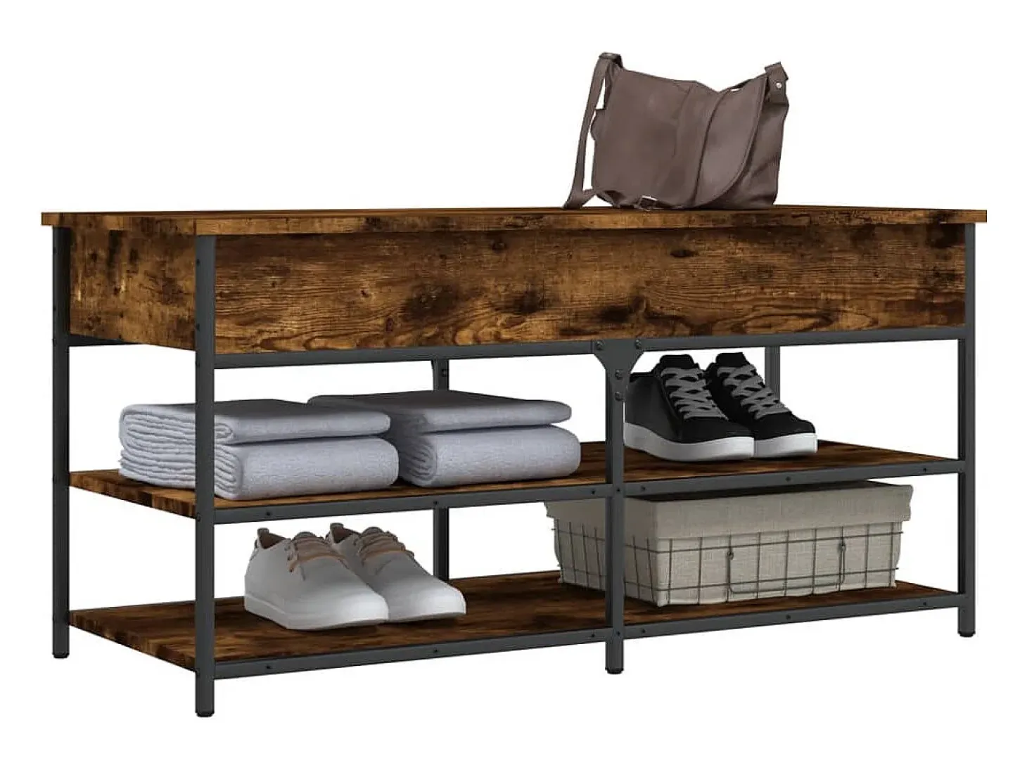 Banco zapatero madera ingeniería roble ahumado 100x42,5x50 cm ES863035