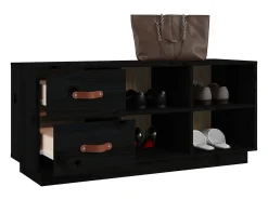 Banco zapatero negro 100x34x45 cm Madera maciza de pino