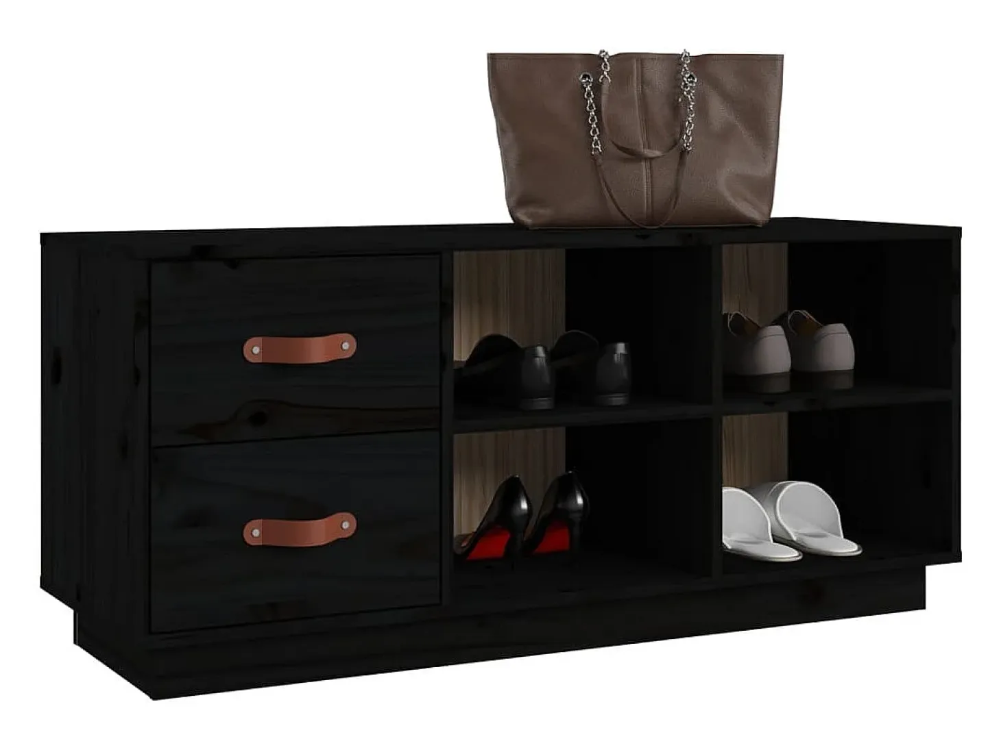 Banco zapatero negro 100x34x45 cm Madera maciza de pino