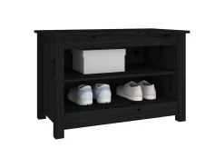 Banco zapatero negro 70x38x45,5 cm Madera maciza de pino