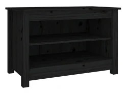 Banco zapatero negro 70x38x45,5 cm Madera maciza de pino