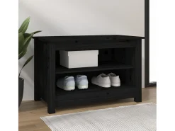 Banco zapatero negro 70x38x45,5 cm Madera maciza de pino