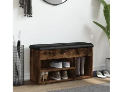 Banco zapatero roble ahumado 82x32x45,5 cm madera de ingeniería