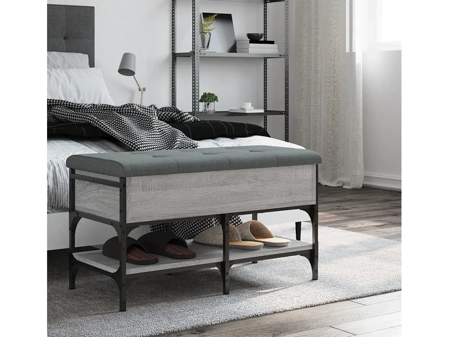 Banco zapatero Sonoma gris 82x42x45 cm madera de ingeniería