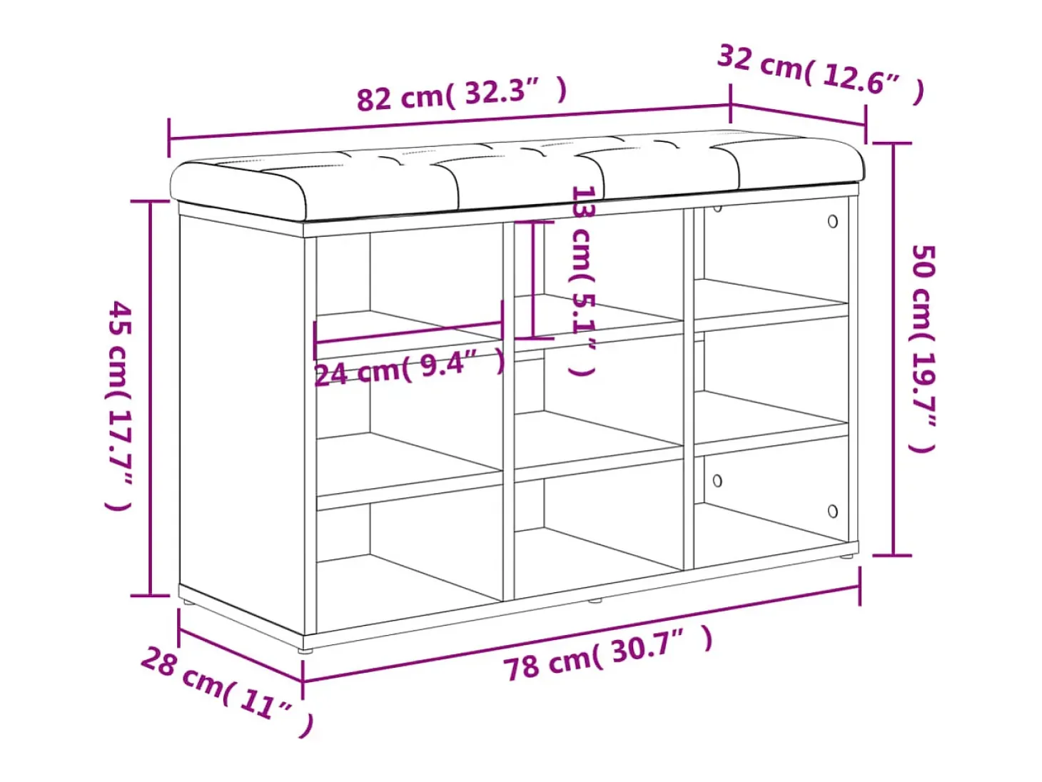 Banco zapatero Sonoma gris 82x32x50 cm madera de ingeniería