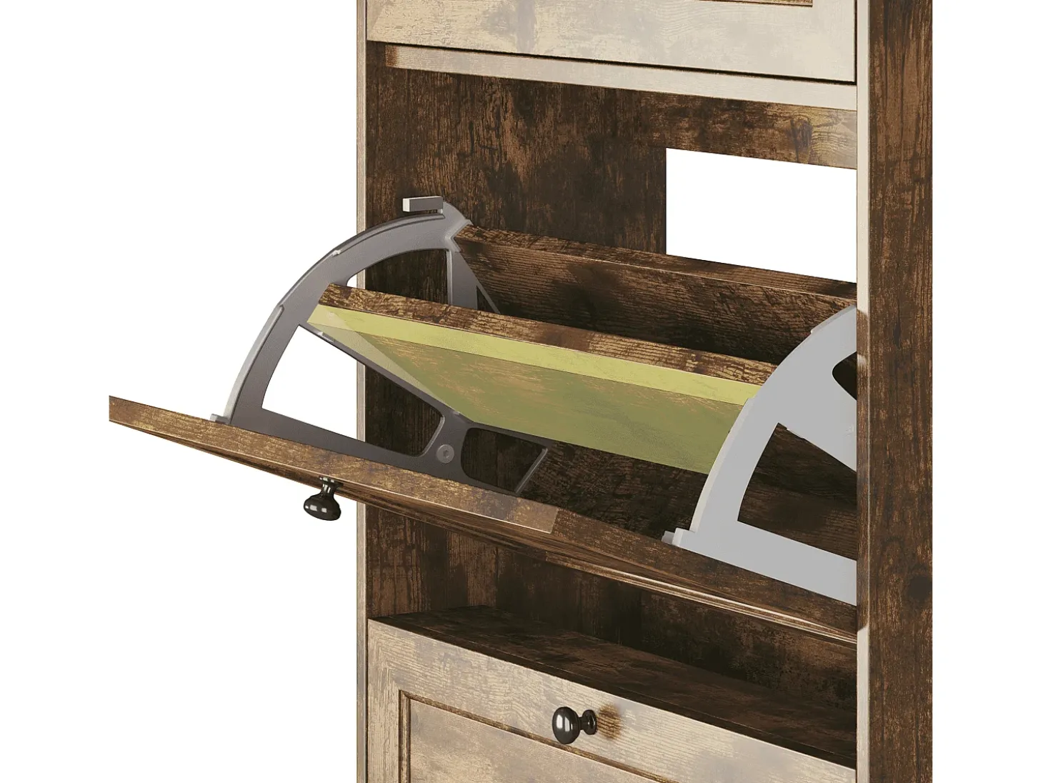 Bealife Mueble zapatero con 2 puertas abatibles y 1 cajón – 58x24x102 cm, Marrón – Estantes regulables en altura, Zapatero moderno y funcional