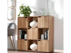 Biblioteca con 9 compartimentos y 5 puertas de madera - L88,8 cm