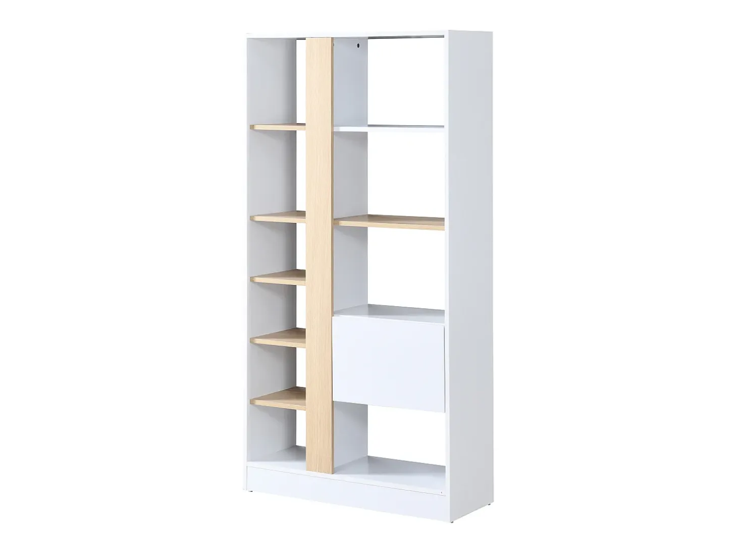 Biblioteca con 1 puerta y 7 estantes - Natural y Blanco - CALENIA