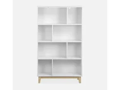Biblioteca con patas de madera de 8 compartimentos blanco