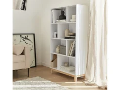 Biblioteca con patas de madera de 8 compartimentos blanco