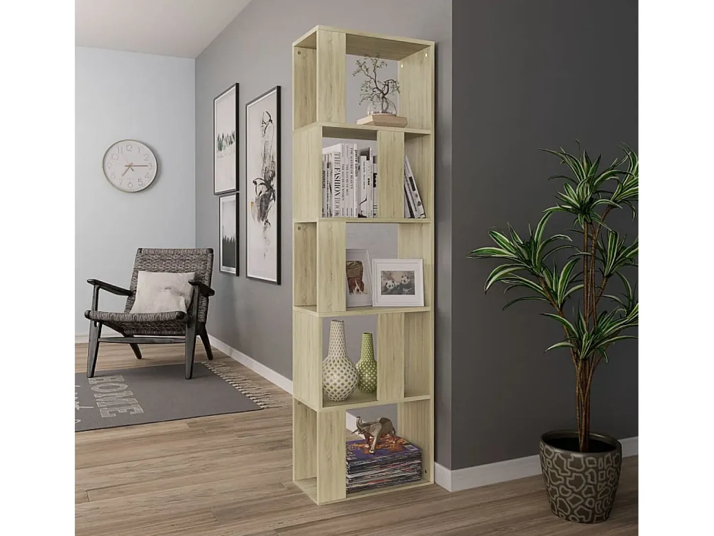 Biblioteca Estantería madera contrachapada color roble Sonoma 45x24x159 cm ES85462