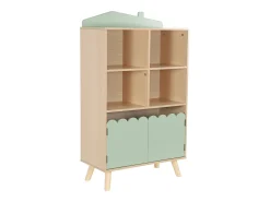 Biblioteca infantil madera de pino 2 puertas 4 estantes verde