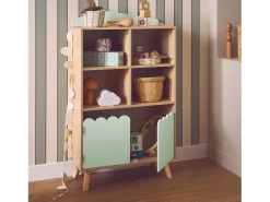 Biblioteca infantil madera de pino 2 puertas 4 estantes verde