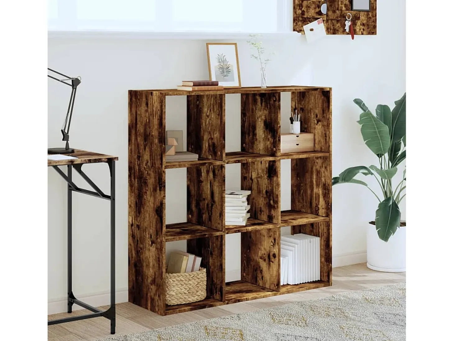 Biblioteca madera de ingeniería roble ahumado 102x32x102 cm ES241175