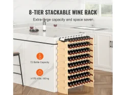 Botellero de Bambú SucceBuy de 8 Niveles para 72 Botellas, Apilable y Modular.