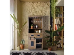 Botellero estilo industrial en madera de mango y metal