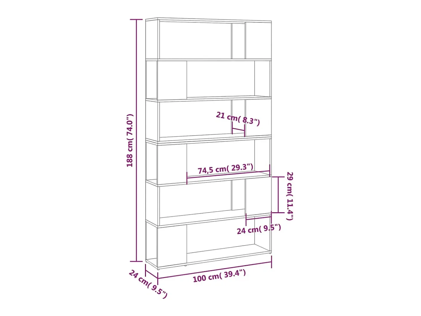 Branchville Estantería divisor de espacios blanco 100x24x188 cm