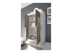 Buffet alto 4 puertas, colección ISORA, color blanco lacado brillante y roble claro