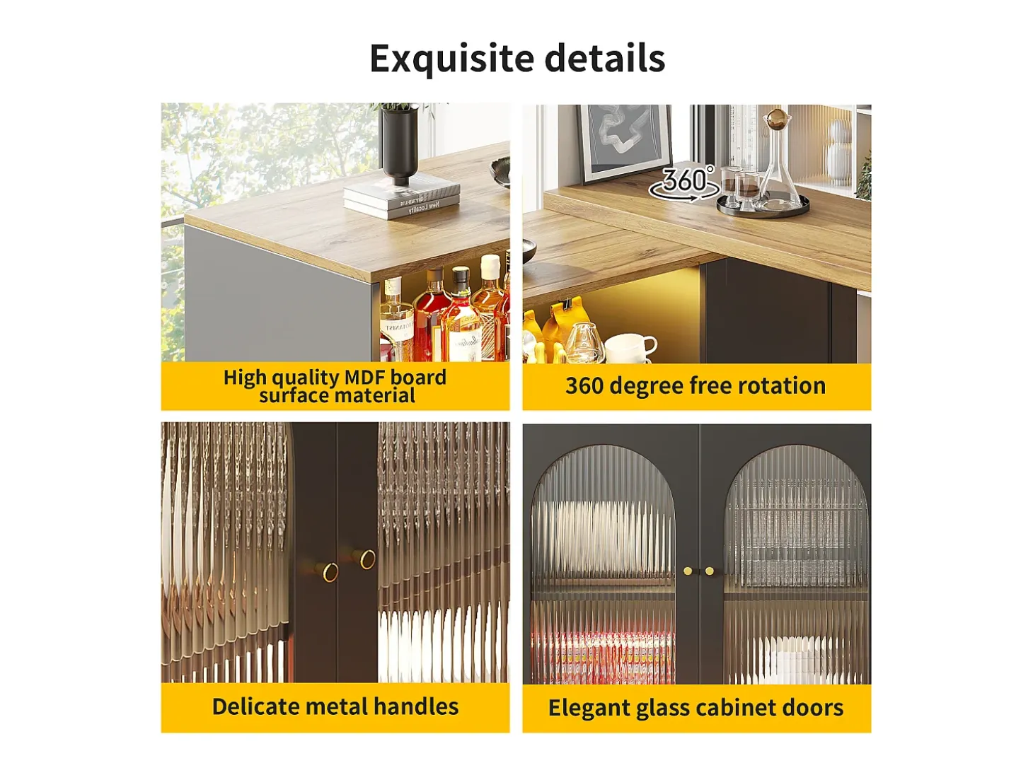 Buffet、Mueble de barra corrediza de MDF - Con LED y gamas varias - Negro