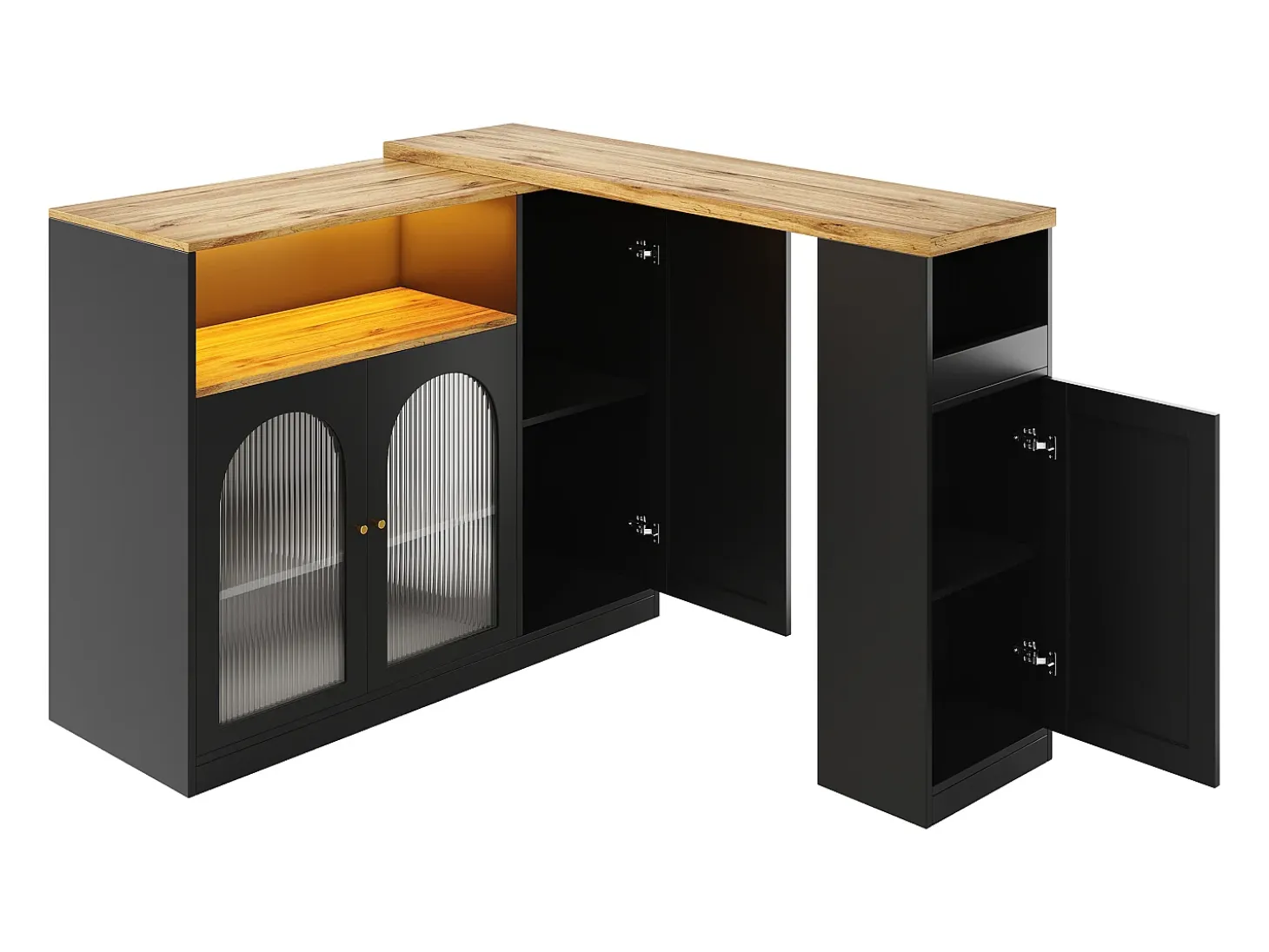 Buffet、Mueble de barra corrediza de MDF - Con LED y gamas varias - Negro