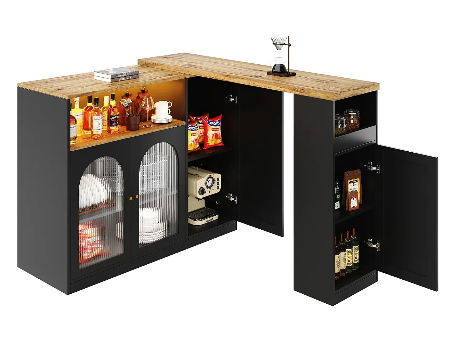 Buffet、Mueble de barra corrediza de MDF - Con LED y gamas varias - Negro