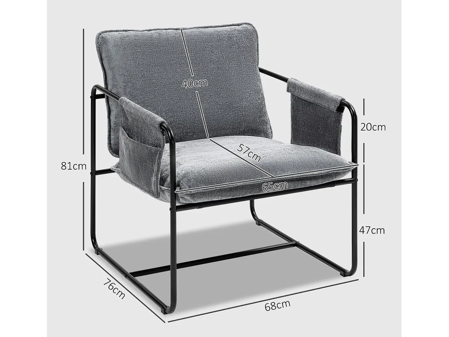 Butaca Albert Homcom bolsillos laterales gris 81x68x78 cm