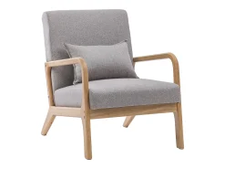Butaca de 78x65x75 cm con estructura de madera y tela con cojín lumbar en gris Nicole