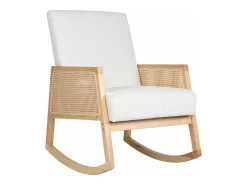 Butaca mecedora de 98x82x65 cm de estilo boho con estructura de madera y ratán Sofia
