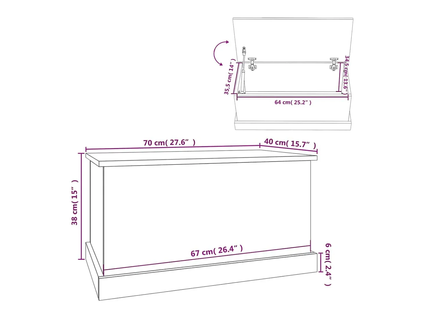 Caja de almacenaje de madera de ingeniería blanca 70x40x38 cm