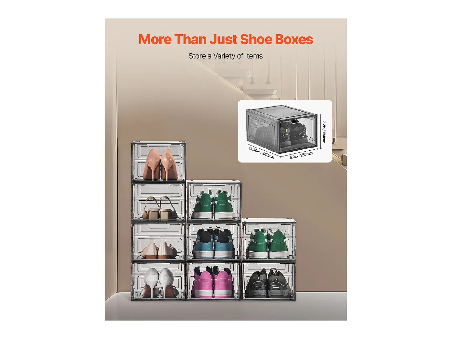 Cajas Apilables para Zapatos SucceBuy, Lote de 9, para Guardar Zapatos Hasta la Talla 13 de EE. UU., de Plástico, para Guardar Botas, Negro Transparente
