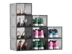Cajas Apilables para Zapatos SucceBuy, Lote de 9, para Guardar Zapatos Hasta la Talla 13 de EE. UU., de Plástico, para Guardar Botas, Negro Transparente