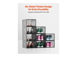 Cajas Apilables para Zapatos SucceBuy, Lote de 9, para Guardar Zapatos Hasta la Talla 13 de EE. UU., de Plástico, para Guardar Botas, Negro Transparente