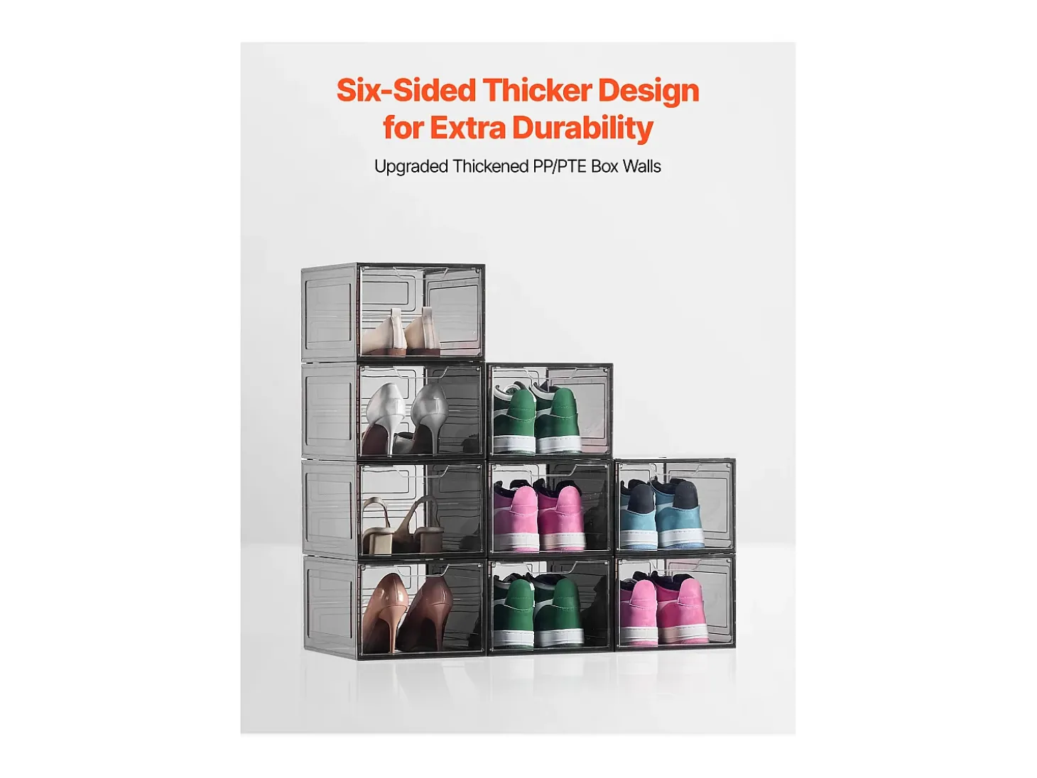 Cajas Apilables para Zapatos SucceBuy, Lote de 9, para Guardar Zapatos Hasta la Talla 13 de EE. UU., de Plástico, para Guardar Botas, Negro Transparente