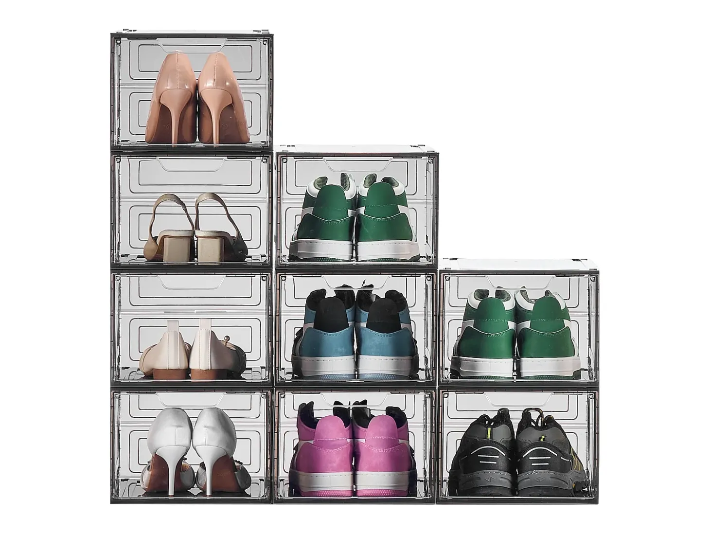 Cajas Apilables para Zapatos SucceBuy, Lote de 9, para Guardar Zapatos Hasta la Talla 13 de EE. UU., de Plástico, para Guardar Botas, Negro Transparente