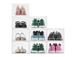 Cajas Apilables para Zapatos SucceBuy, Lote de 9, para Guardar Zapatos Hasta la Talla 13 (EE. UU.), de Plástico, para Guardar Botas, Blanco Transparente