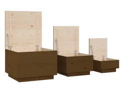 Cajas de almacenaje con tapa 3 pzas madera maciza pino miel