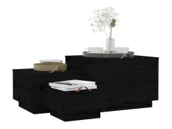 Cajas de almacenaje con tapa 3 pzas madera maciza pino negro