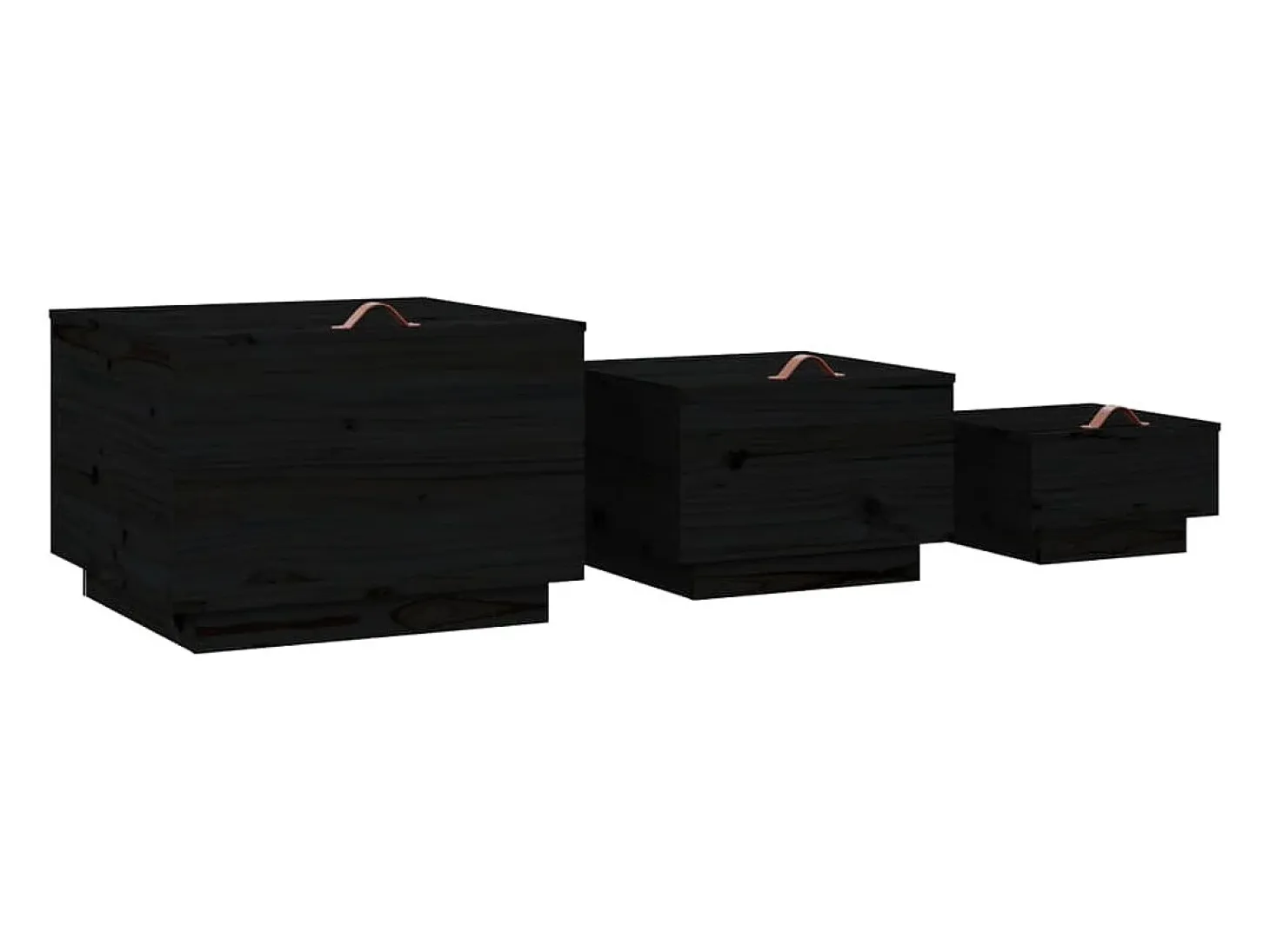 Cajas de almacenaje con tapa 3 pzas madera maciza pino negro