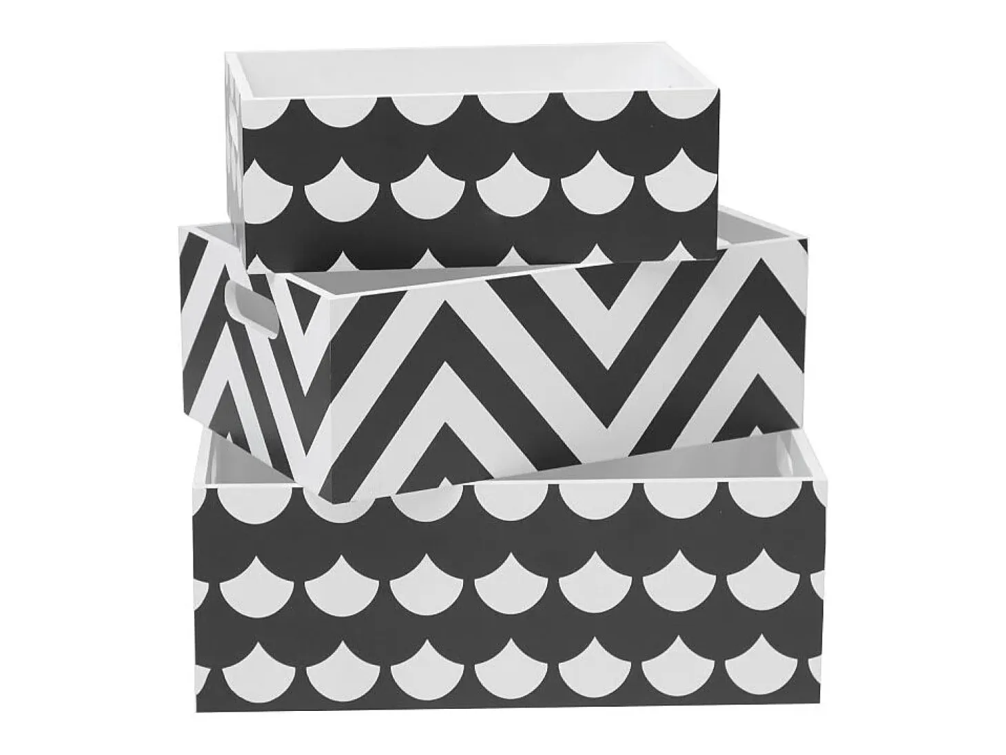 Cajas Set de 3 MDF blanco y negro 15x40x28/13x35x23/11x30x18cm