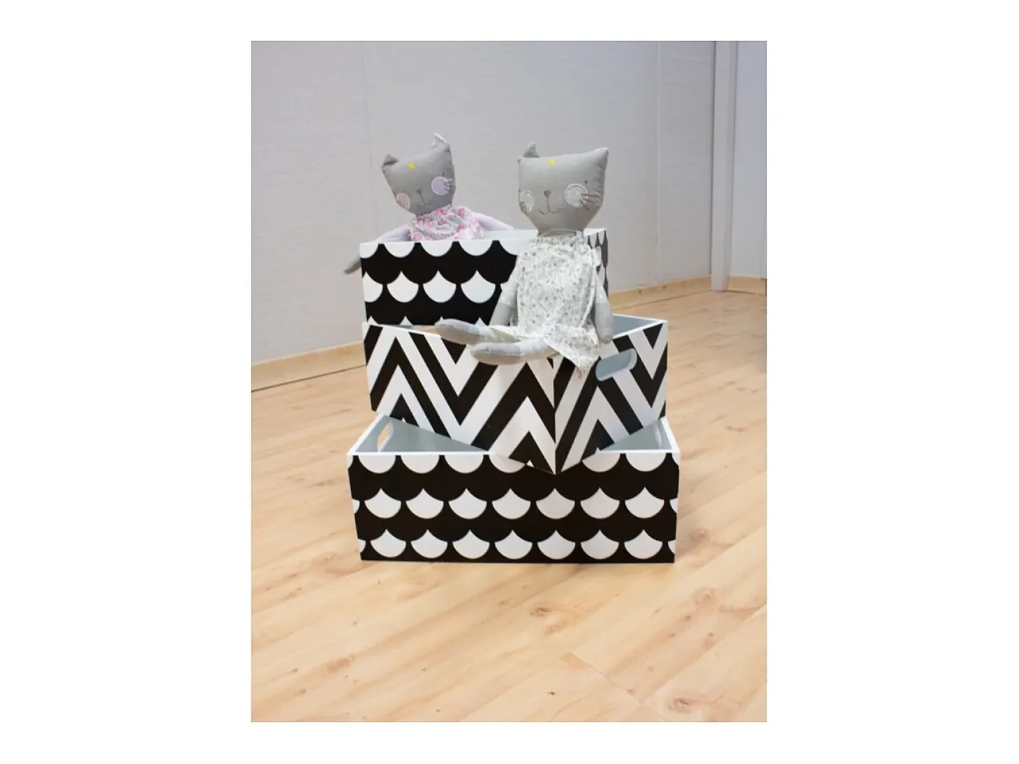 Cajas Set de 3 MDF blanco y negro 15x40x28/13x35x23/11x30x18cm
