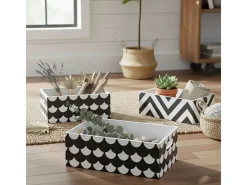 Cajas Set de 3 MDF blanco y negro 15x40x28/13x35x23/11x30x18cm