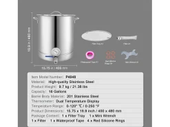 Caldera de Elaboración de Cerveza SucceBuy de Acero Inoxidable 60.6L, Fondo Triple, Olla de Elaboración de Cerveza, Suministros de Elaboración de Cerveza Casera