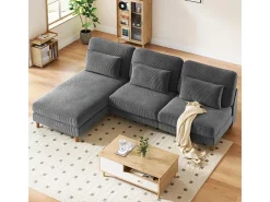 Canapé de esquina reversible en terciopelo acanalado - 2 plazas + méridienne - Gris - 256 x 160 x 88 cm