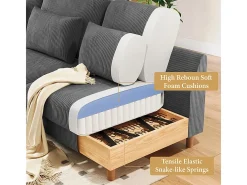 Canapé de esquina reversible en terciopelo acanalado - 2 plazas + méridienne - Gris - 256 x 160 x 88 cm